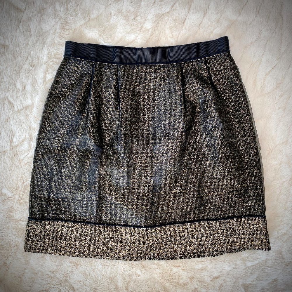 LOFT Black & Metallic Gold A-Line Short Skirt